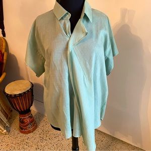 UCHUU Montreal Short Sleeve Green Linen Viscose Shirt! Beautiful construction. L